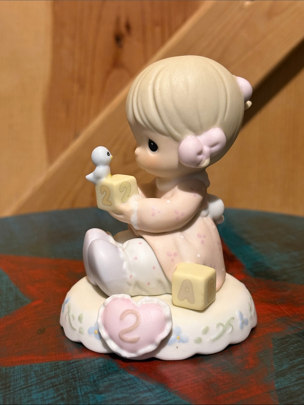 Precious Moments Cream and Pink Baby with Blocks Figurine / 2